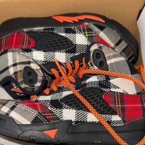 Jordan Kids Plaid Sneakers with Orange and Black size 12